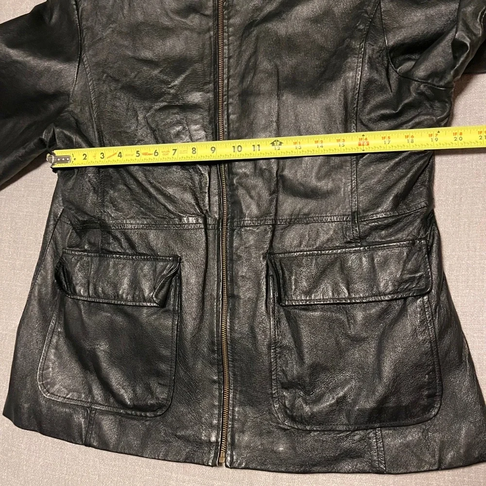Vintage Mens Black Leather Biker Jacket XL Zip Front Pockets Lined - Picture 3 of 10